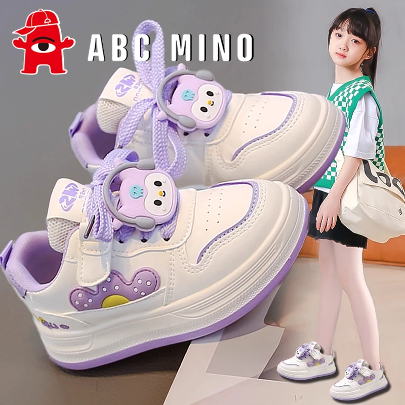 ABC MINO库洛米女童运动鞋2025秋季新款皮面防水儿童可爱板鞋学生