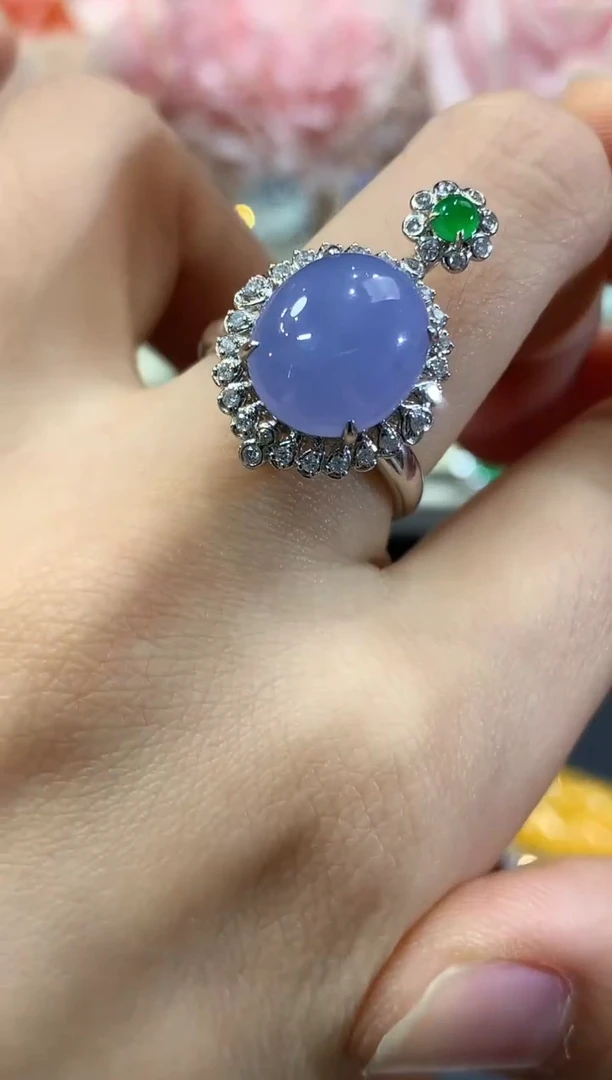 18K金镶嵌戒指翡翠B153 紫货有色差