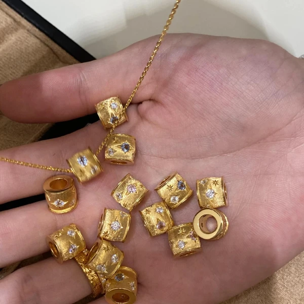 铜合金项链 新款中古转金筒路路通项链女精美气质百搭六芒星吊坠