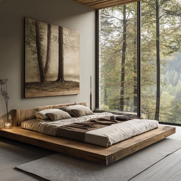 现代简约侘寂风实木双人床18米原木橡木酒店家具可升降带储物软靠