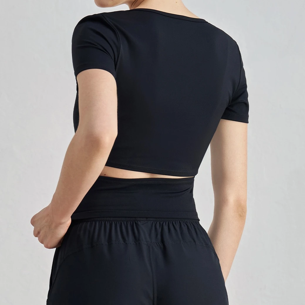 ADTX52016休闲运动短袖收腰修身透气瑜伽T恤跑步训练裸感健身