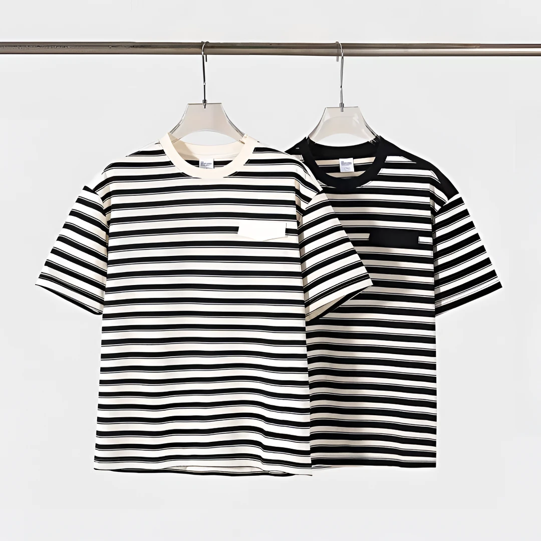 黑白条纹休闲短袖t恤ins男士夏季美式半袖夏天新款痞帅风上衣男