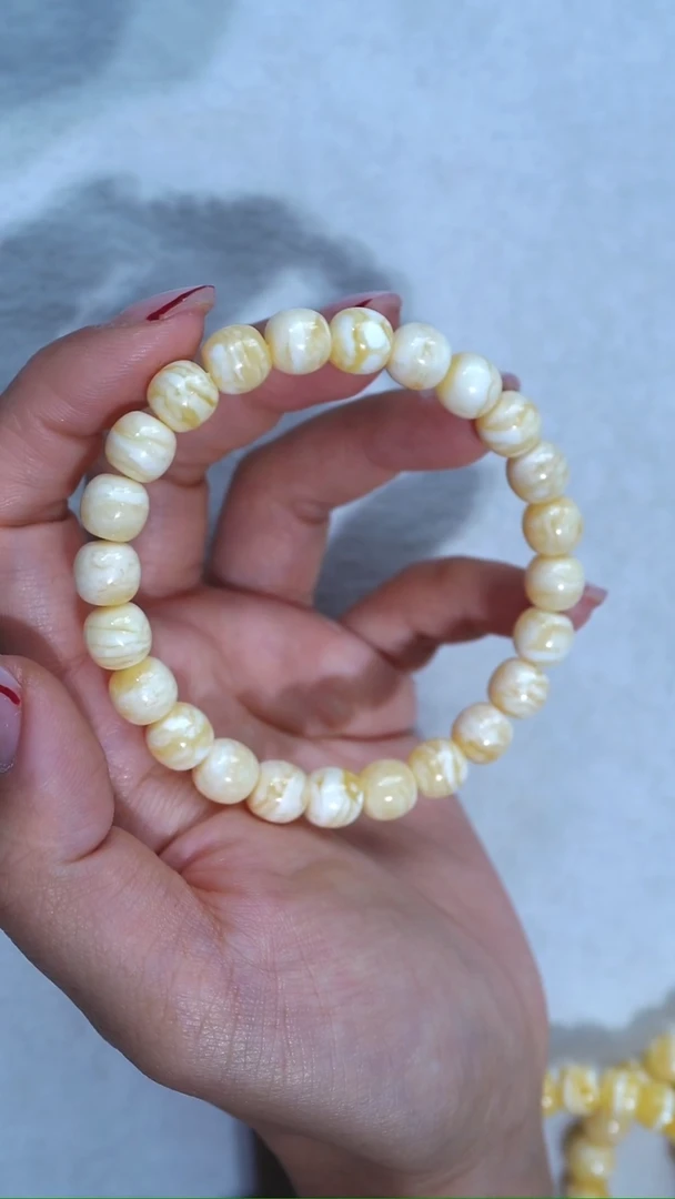 手链蜜蜡未镶嵌典藏级9mm瓷白浓蜡虎皮千层极限弧高庄