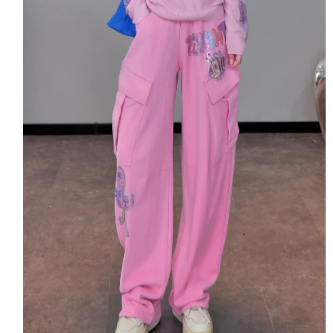 TCH私服秋款时尚休闲风烫钻淑女百搭粉色长裤T75C20E1119轻奢tch
