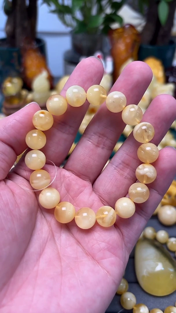 手串蜜蜡未镶嵌p49金白蜜蜡单圈 12.4克 10+mm