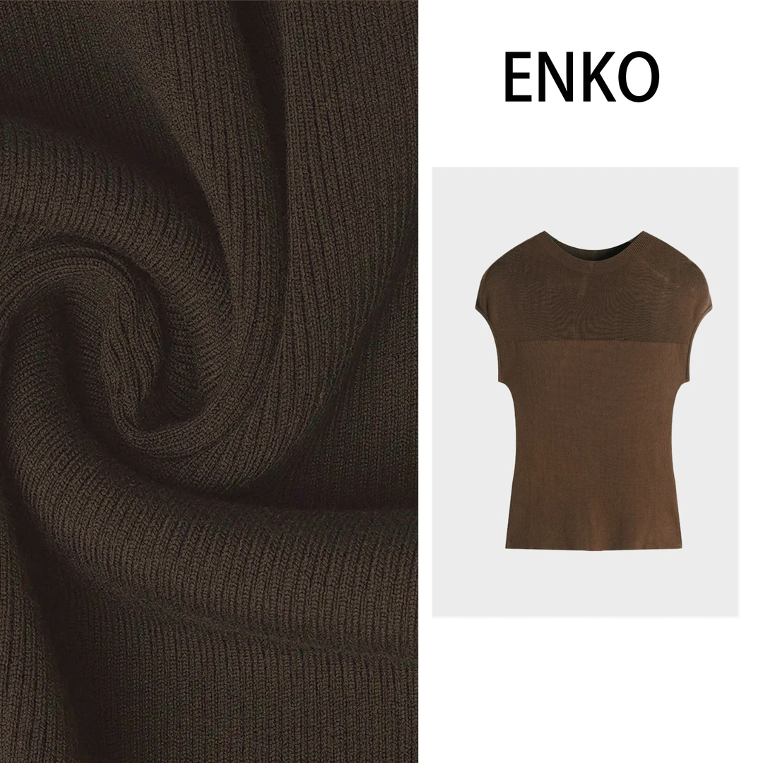 【ENKO】 小飞袖微透感气质百搭舒适感修身圆领短袖T恤A21048