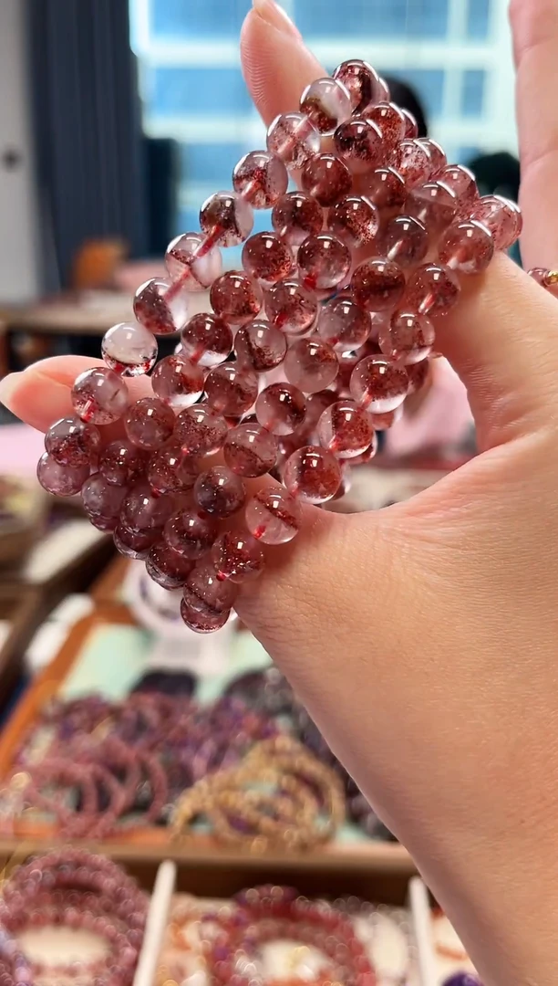 未镶嵌手串水晶金草莓超七单圈手串4mm【多样性发一】