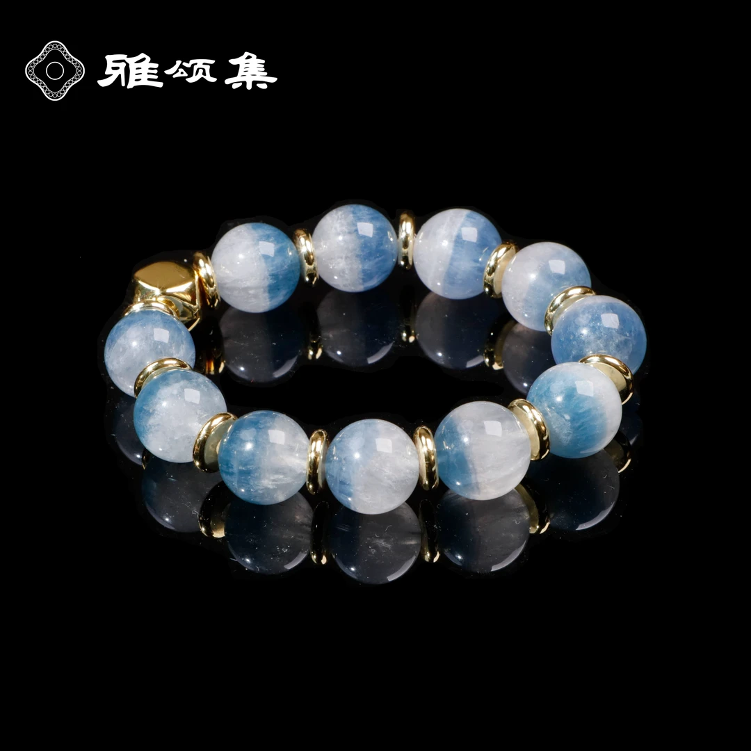 雅颂集蓝萤石拉丝半盆单圈手链14mm设计款时尚手串G3899