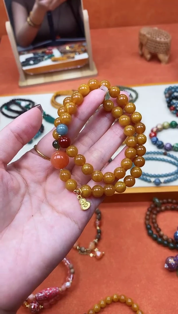 手链蜜蜡未镶嵌双圈蜜蜡南红蓝水手串