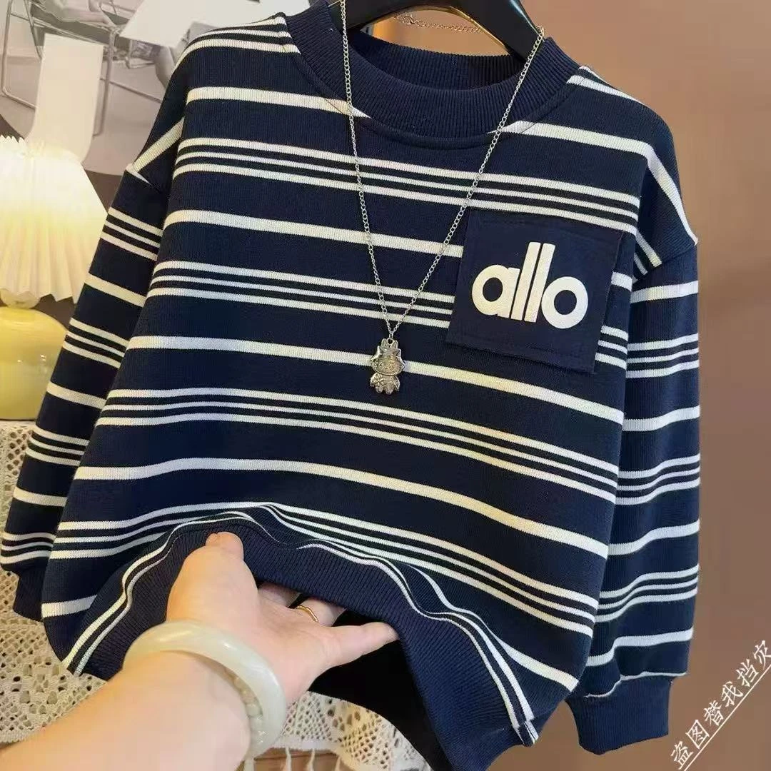 【加绒/不加绒】帅气潮酷痞帅童装中大童帅气时尚百搭条纹上衣S9595