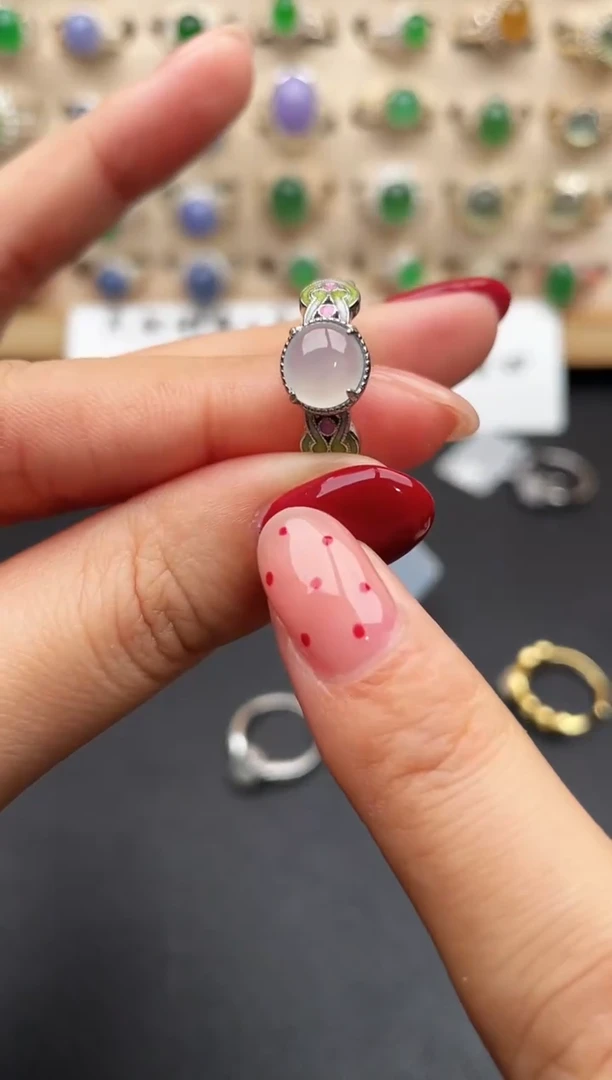 银S925镶嵌戒指翡翠一物一证一礼盒