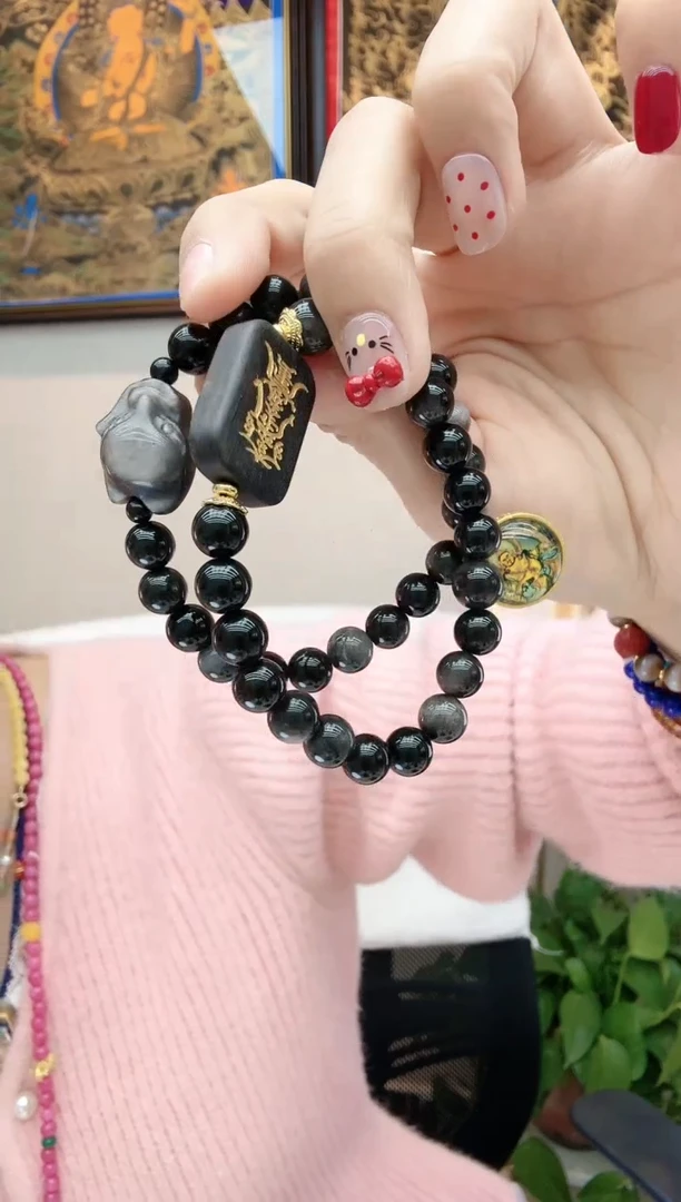 【闪购商品】黑曜岩手串未镶嵌银耀石手串多样性发一