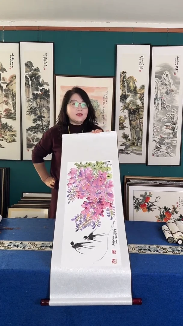 国画40*110紫藤卷轴