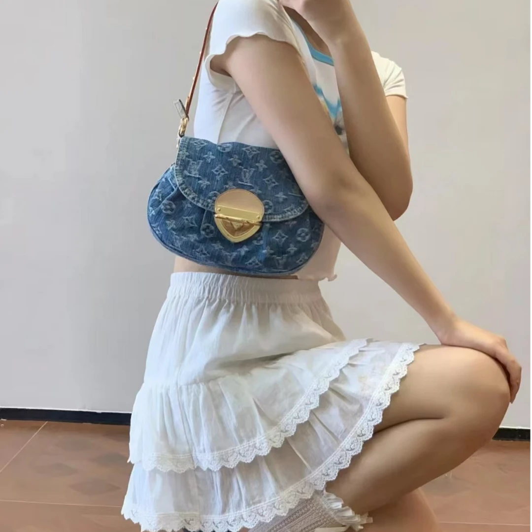 未使用 LouisVuitton/路易威登 丹宁牛仔 元宝包 手提单肩包