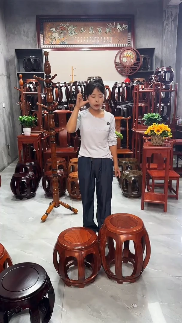 花梨木类家具花梨色大号鼓凳3个 小号鼓凳1个【4个】