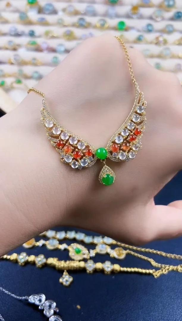 翡翠银S925镶嵌颈饰123489