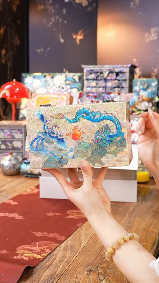 【闪购商品】瓷片螺钿工艺香椿木首饰盒