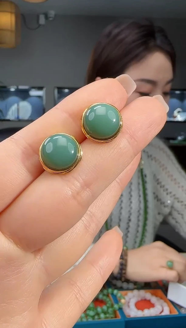 银S925镶嵌和田玉耳饰1