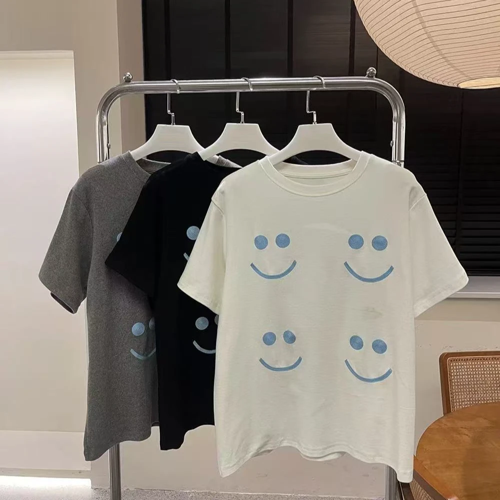 刺绣百搭宽松透气小众白色设计师圆领T恤短袖【1】