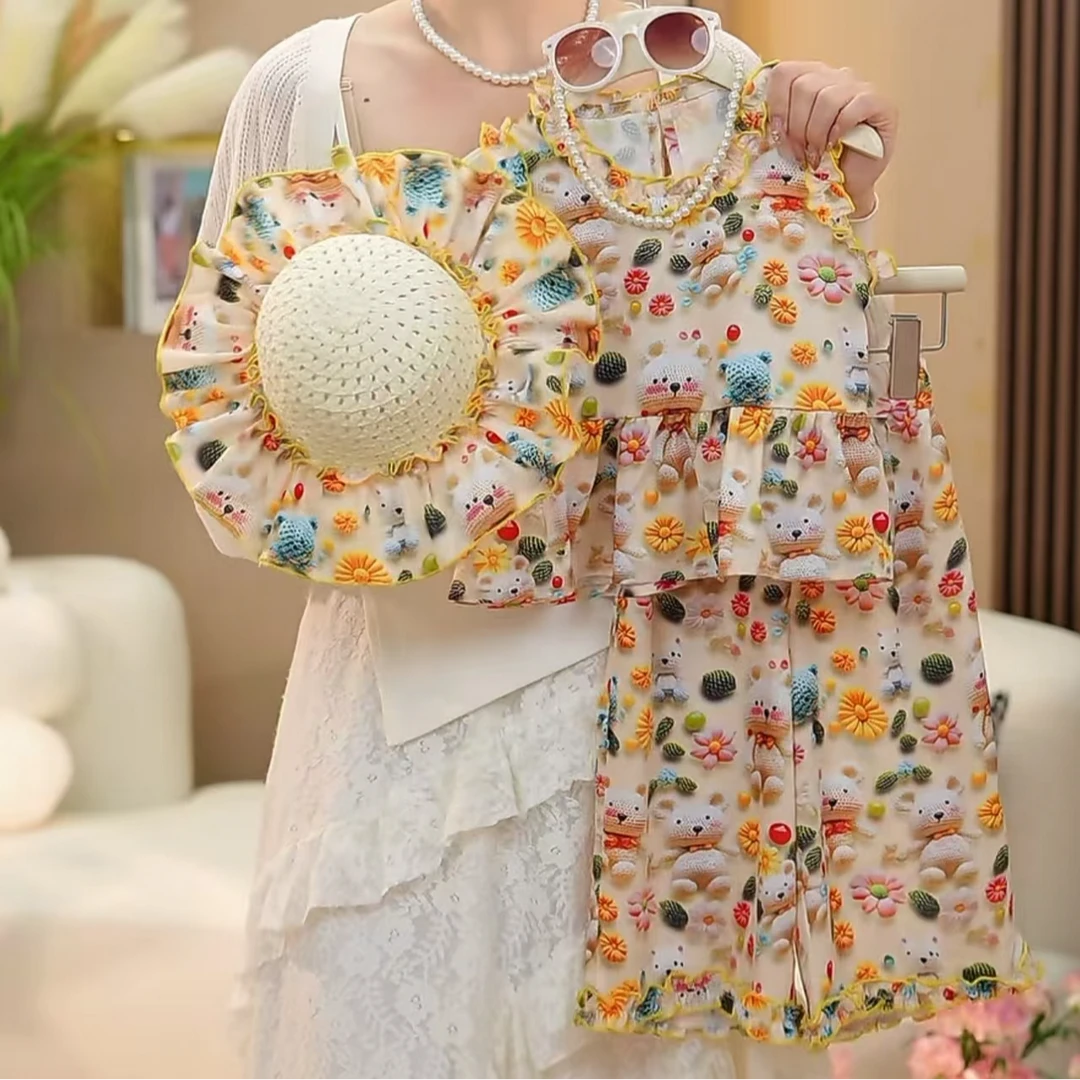 【米小逗】新款韩版薄款女童夏季印花套装时尚碎花透气休闲服R02