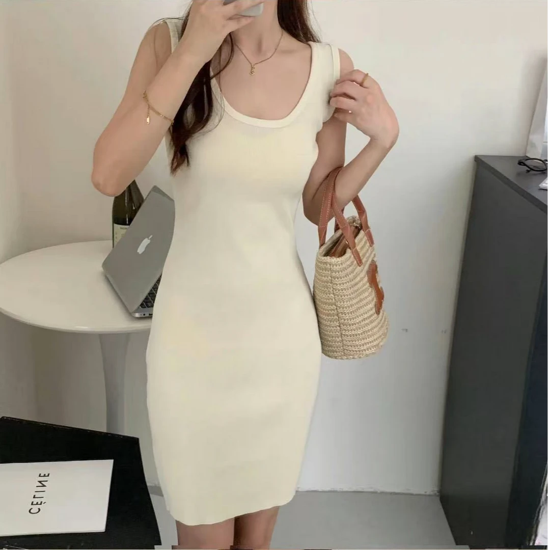 7762-（U领杏）U领螺纹背心裙