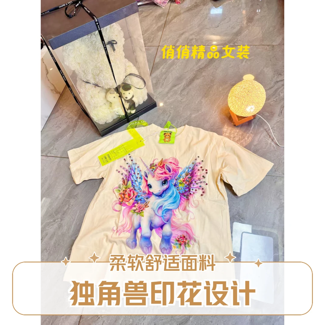 璐仁精品T恤纯棉时尚印花卡通宽松半袖