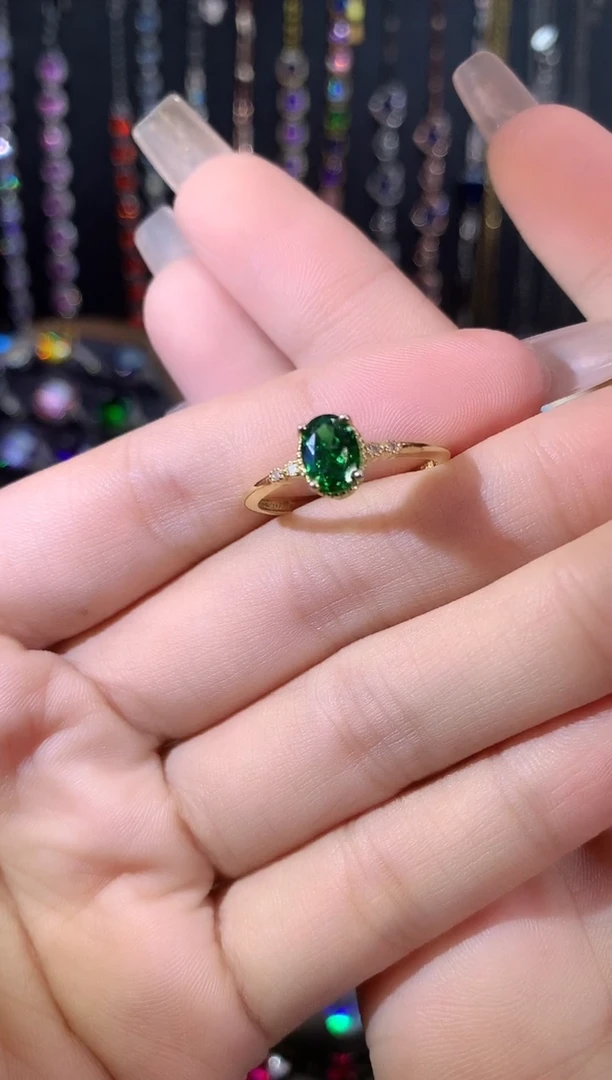 银S925镶嵌戒指碧玺57金色