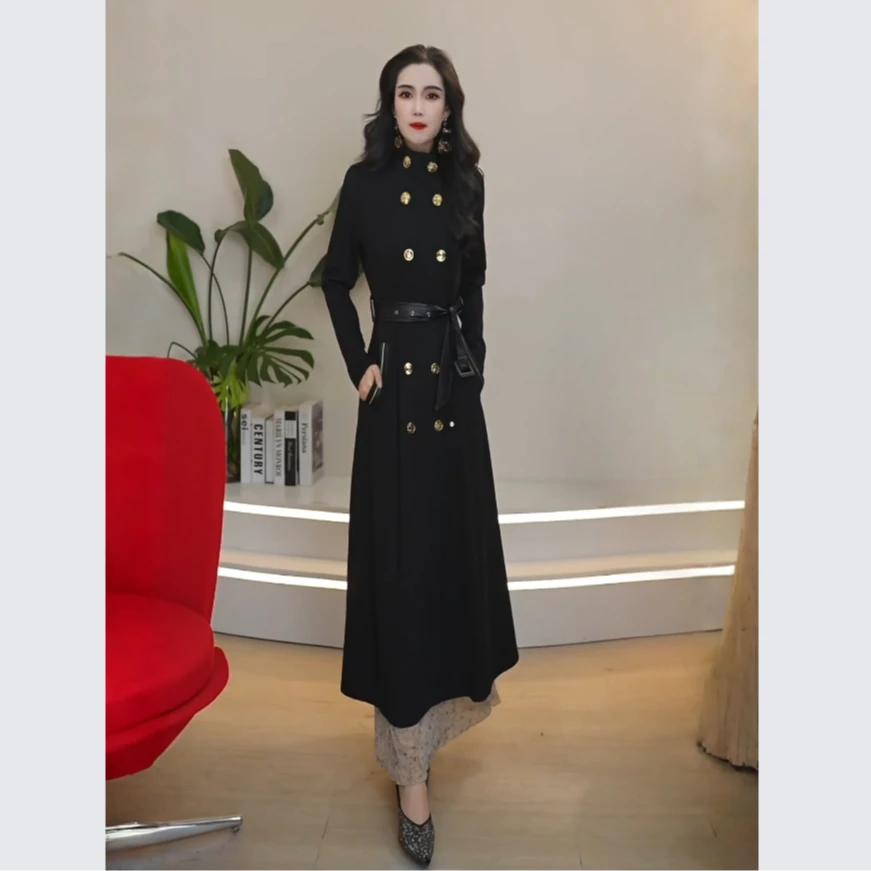 秋冬季中长款英伦风2025新款韩版女气质修身设计感风衣外套25895