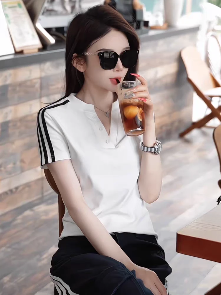 三道杠休闲修身半袖上衣