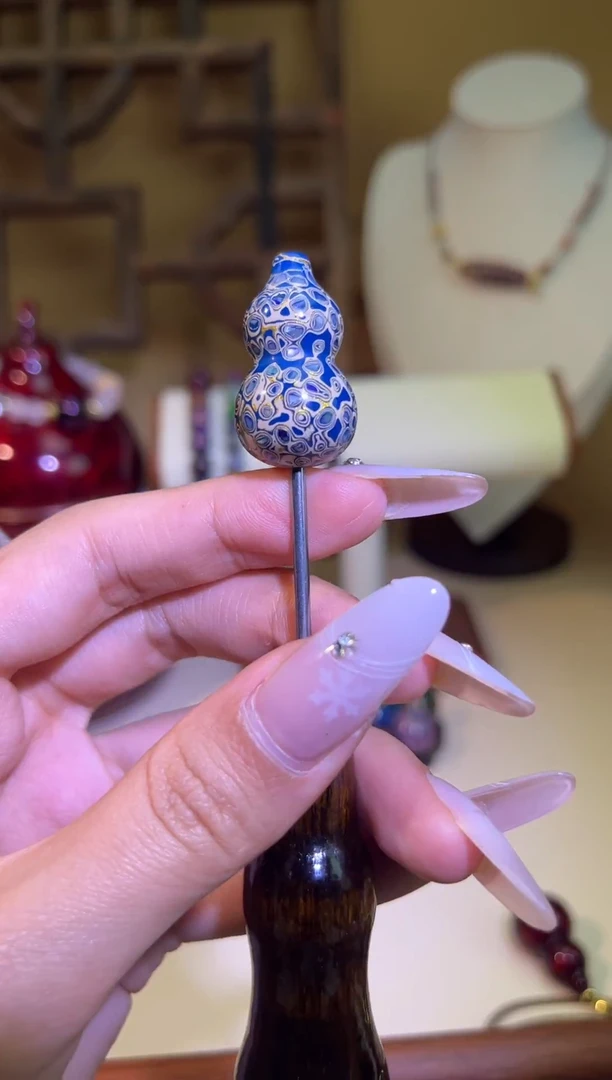 榕城大漆青花瓷色葫芦珠带编绳