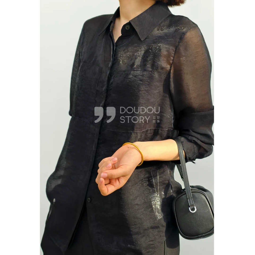 HALUNGLE/海伦格丽  41119 时尚中式长袖提花衬衣