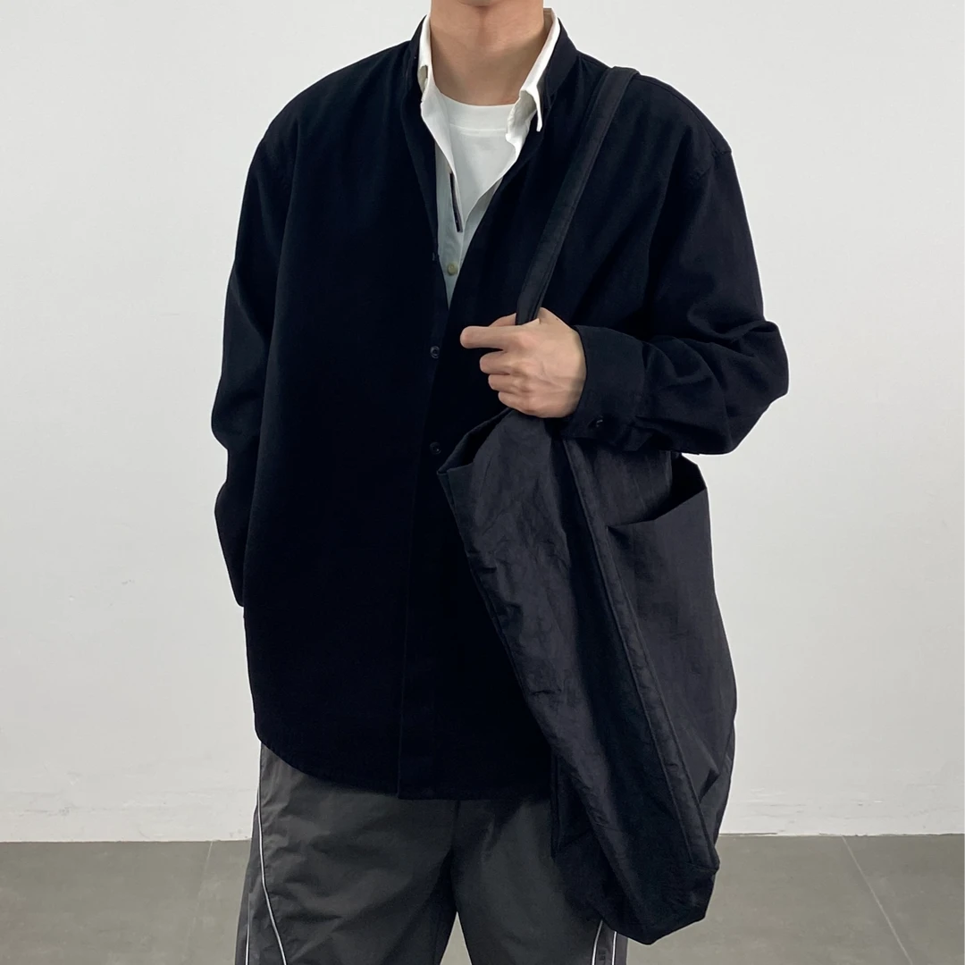 简约大方假两件纯色长袖洗水衬衫S147