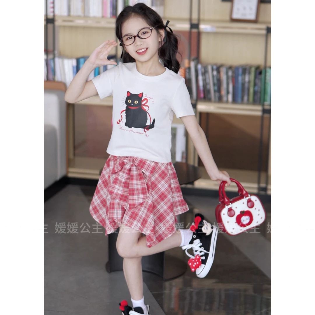 媛媛公主媛【等你下课】2025夏女童甜美风T恤格子裙15401Q209/Y147