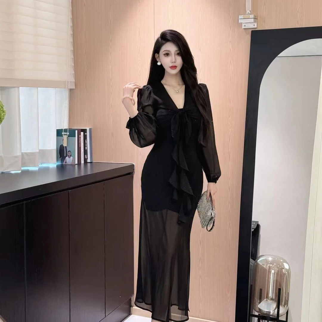 【小雨专属】2489新款时尚气质显瘦长袖小众连衣裙XT24245