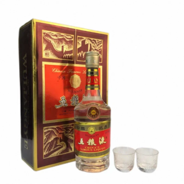 五粮液90年代 铁盖长城五粮液礼盒 带两杯52度500ml