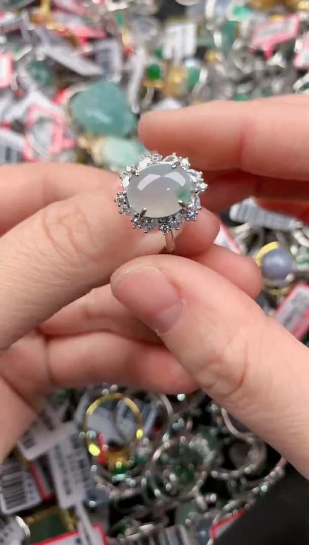 银S925镶嵌戒指翡翠666                10