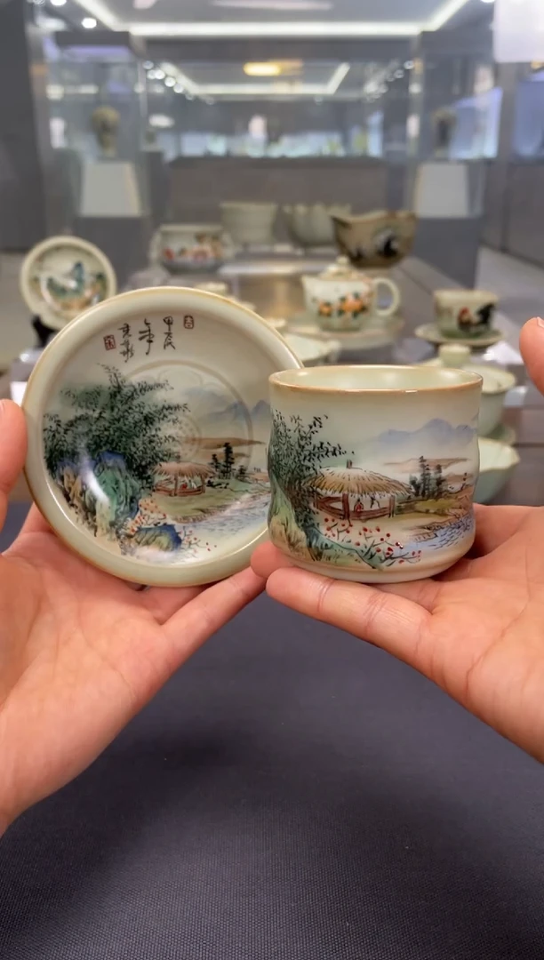 【闪购商品】周泽堂余秀华彩绘竹影杯盏（竹林茅屋）