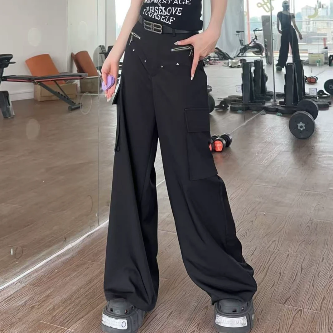 F00184 香港潮牌设计师款时尚女性大口袋气质减龄夏季休闲裤