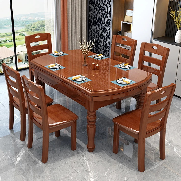 实木餐桌方圆家用简约两用可折叠圆形可伸缩饭桌子餐厅吃饭桌