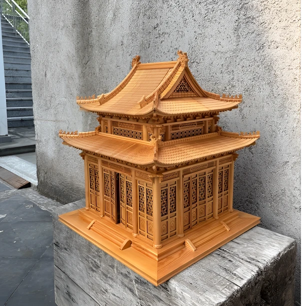 中式东阳木雕古建筑模型歇山金殿房子摆件工艺品礼品