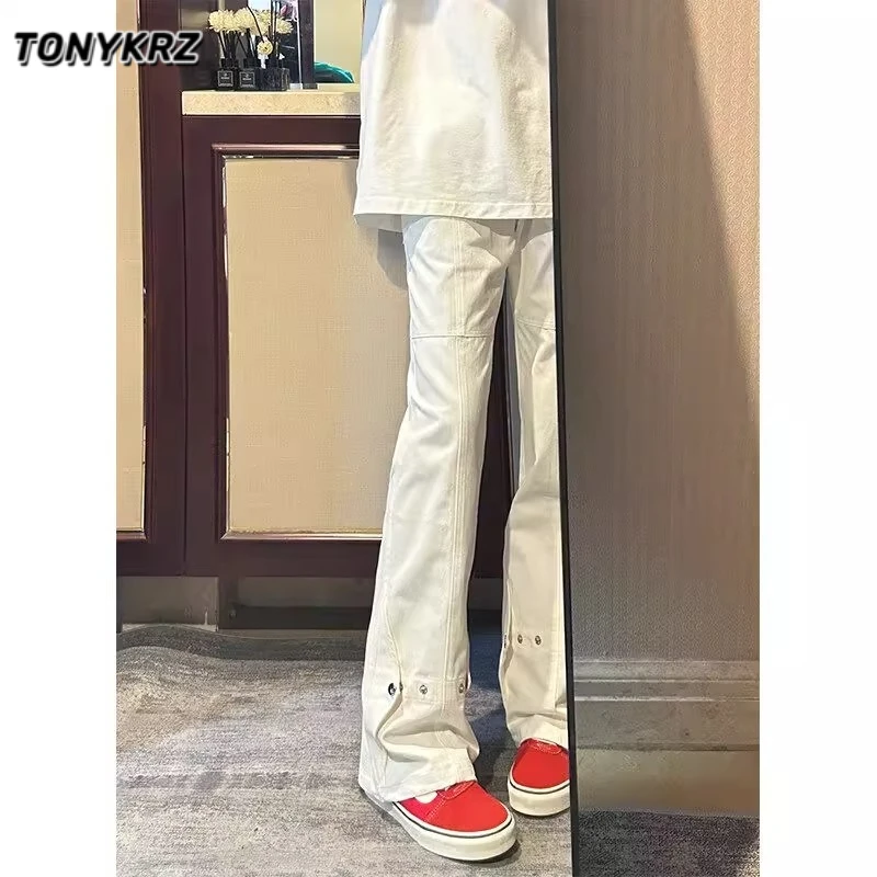 TONYKRZ机能风水洗牛仔裤男女潮牌高街排扣休闲裤阔腿直筒微喇裤