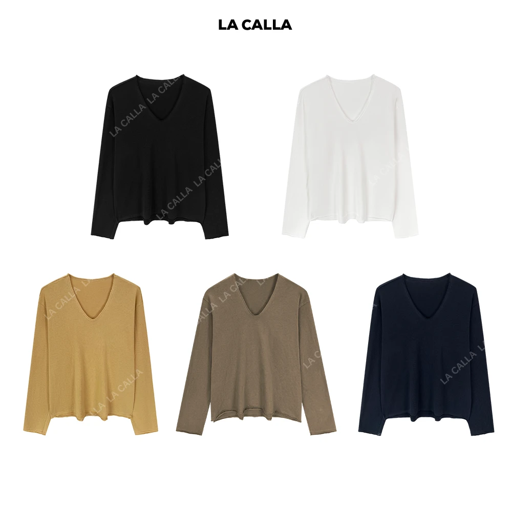 LA CALLA V领卷边薄款松弛卫衣 OY-AT6370