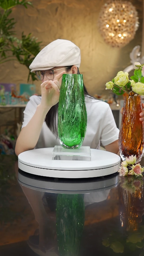 瓷片福利绿色水波纹花瓶小号