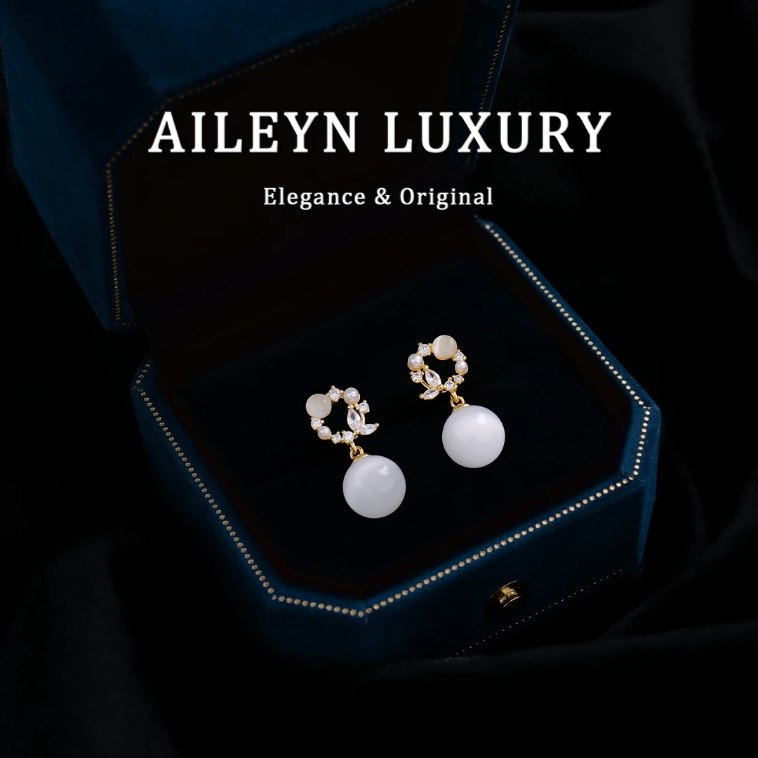 925银耳饰 Aileyn【月胧听雪】法式限定温婉优雅耳坠锆石高透猫眼石