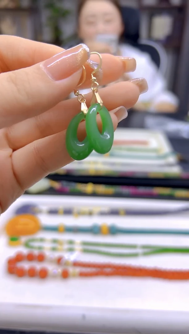 和田玉14K金镶嵌耳饰DIY款E870