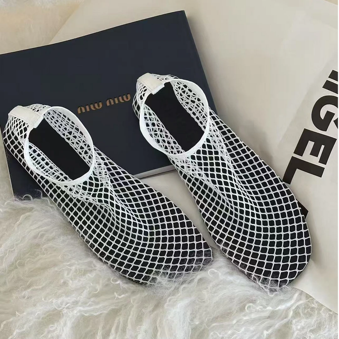 诗歌兰女鞋2025年新款时尚网纱休闲一脚蹬渔夫网面鞋6608-5