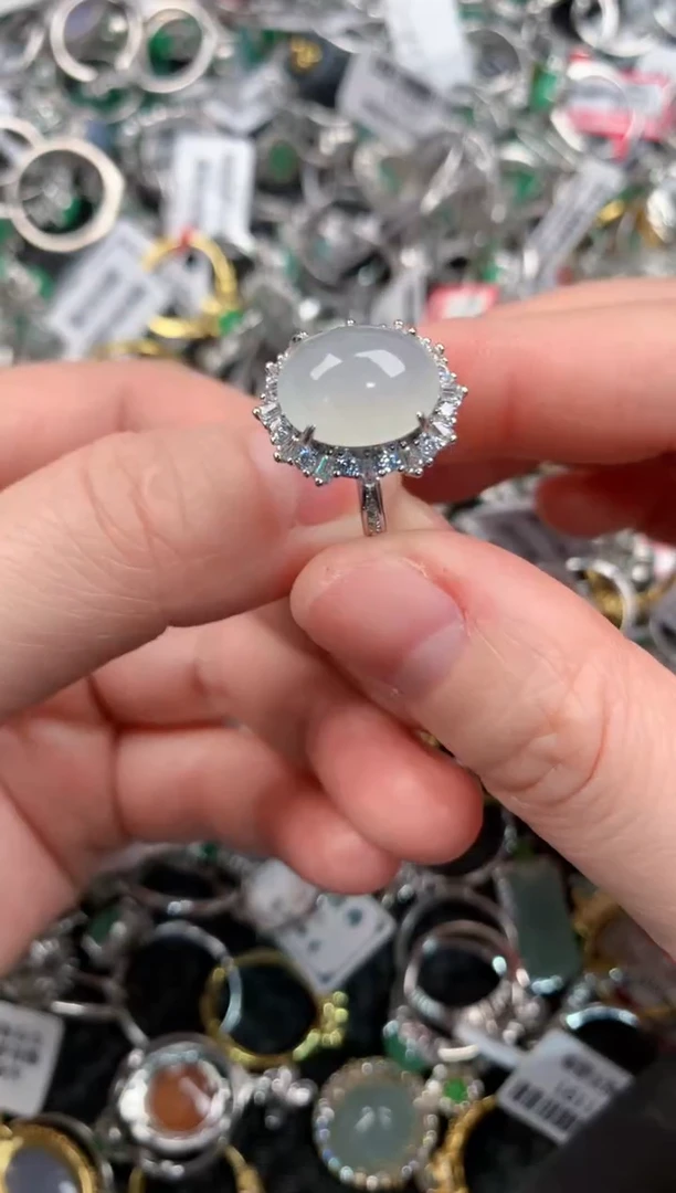 银S925镶嵌戒指翡翠444---8