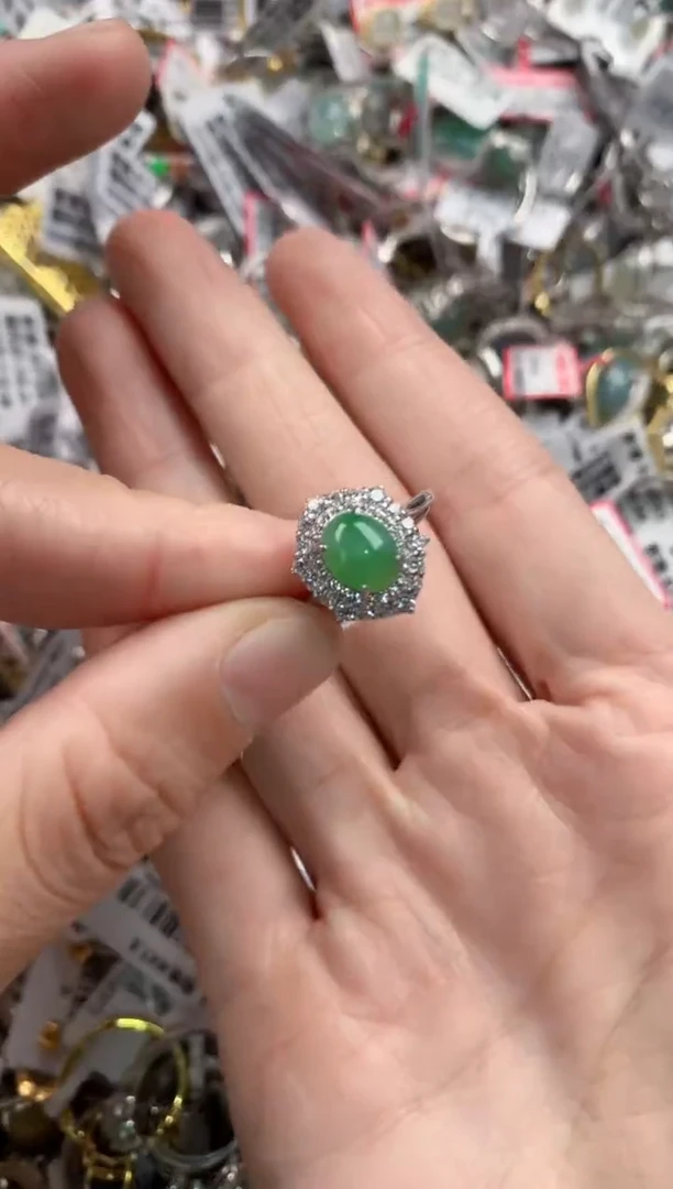 银S925镶嵌戒指翡翠444          8