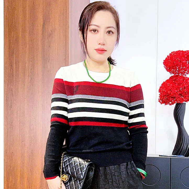 老板娘严选2025优雅时尚宽松洋气休闲气质女士长袖针织衫AB6852