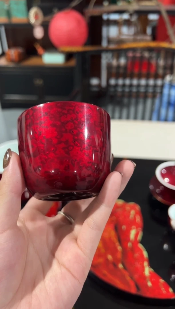 赤宝砂水晶玻璃胎底主人杯-太古大漆